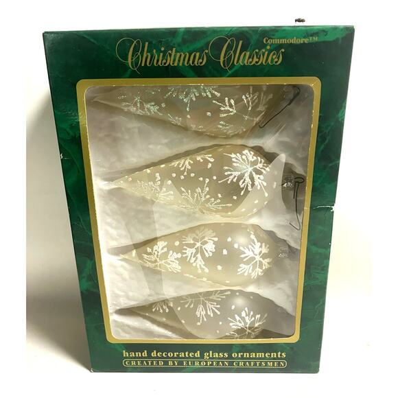 4 VTG Commodore Christmas Classics Ornaments Glass Teardrop Frosted European - Picture 3 of 9